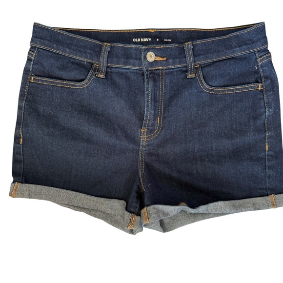 Old Navy Mid Rise SZ 6 Women's Dark Blue Denim Shorts summer comfort Jean - Picture 1 of 3